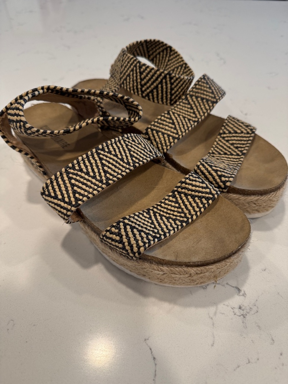 Women's Black & Cream Woven Espadrille Platform Sandals